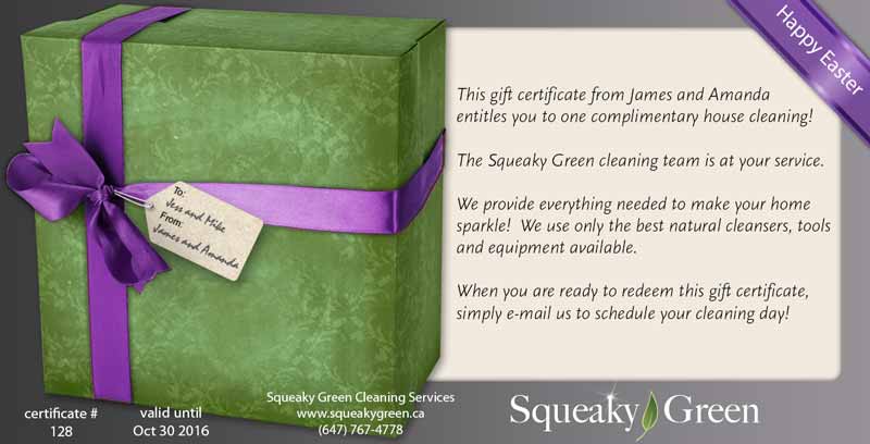 Environmentally Friendly House Cleaning Gift Certificate